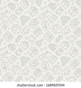 Birthday related seamless pattern with outline icons