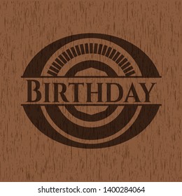 Birthday retro style wood emblem. Vector Illustration.