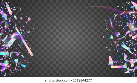 Birthday Ribbon. Hologram Effect. Retro Christmas Explosion. Festive Background. Abstract Banner. Glare Gradient. Pink Light Confetti. Digital Paper. Blue Birthday Ribbon