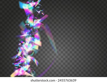 Birthday Ribbon. Retro Holographic Serpentine. Light Texture. Festive Burst. Hologram Confetti. Abstract Design. Isolated Banner. Blue Happy Glitter. Purple Birthday Ribbon
