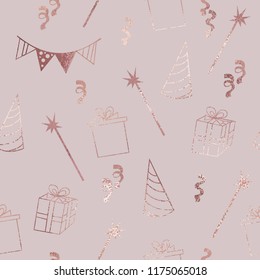 Birthday. Rose gold. Elegant vector texture for design