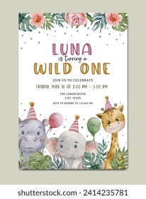 birthday safari theme watercolor template background