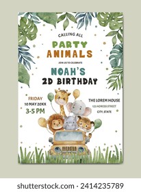 birthday safari theme watercolor template background