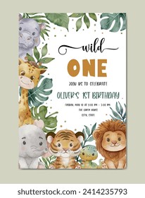 birthday safari theme watercolor template background