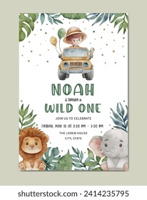 birthday safari theme watercolor template background