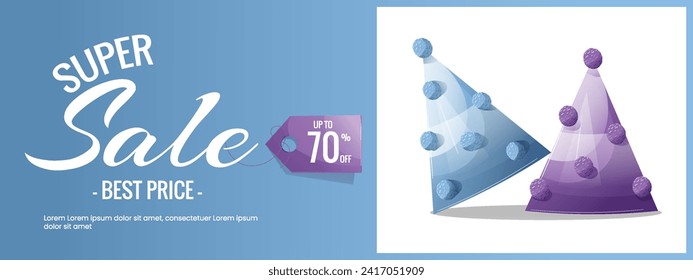 Birthday sale banner with caps. Vector illustration .