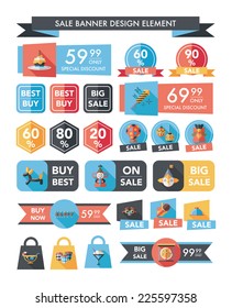 Birthday sale banner design flat background set, eps10