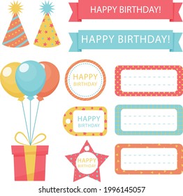 Birthday Scrapbook Design Set. Welcome, Greeting Or Congratulation Decoration Party Element Collection. Scrapbook Present Kid Clipart. Anniversary Packaging. Birthday Event Border, Frame, Banner. 