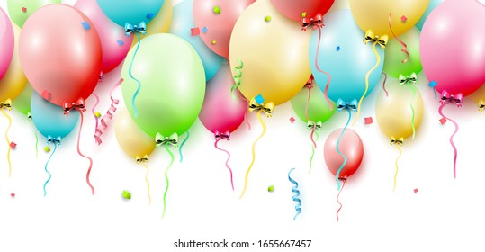 Birthday Seamless Border With Colorful Balloons On White Background