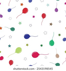 Fondo de icono de cumpleaños sin fisuras. Patrón De Globos Plano, Patrón De Estrella Sin Costuras - Pixel Perfecto. Feliz cumpleaños, Vector sin patrón. Textura Abstractas con estilo moderno.