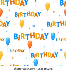 Birthday seamless multicolored pattern with balloons on a white background. Cartoon style. Vector