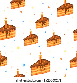 Birthday seamless multicolored pattern with cakes on a white background. Cartoon style. Vector