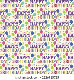 Birthday seamless pattern with balloons and text