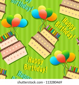 birthday seamless pattern with cakes and balloons