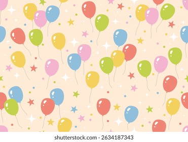 Aniversário padrão perfeito com design colorido balão. Padrão perfeito com bonitos balões de ar coloridos. Padrão de vetor sem emenda festivo com balões bonitos Doodle