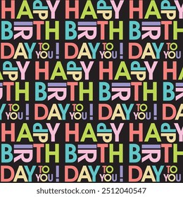 Birthday seamless pattern with colorful lettering