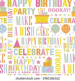 birthday seamless pattern with colorful text design