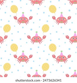 birthday seamless pattern with crab, greeting background perfect for fabric, scrap booking, kids and home decor projects