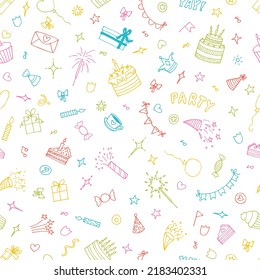 Birthday seamless pattern. Happy Birthday. Hand drawn party theme. Cute doodle background. Vector illustration