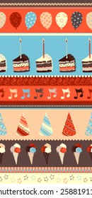 Birthday seamless pattern. Ornate bright pattern with birthday elements. Can be used for wrapping paper. 