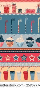 Birthday seamless pattern. Ornate retro pattern with birthday elements. Can be used for wrapping paper. 