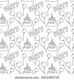 Aniversário padrão perfeito em estilo de contorno em branco. Use para designs de festas infantis, pacotes de comemoração, cartões comemorativos e impressões festivas