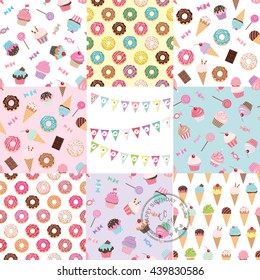 Birthday seamless pattern set with sweets.