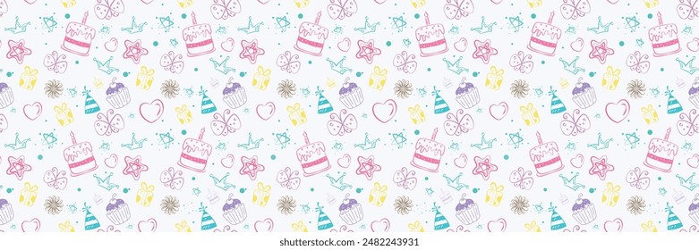 Birthday seamless pattern vector background design. Birthday colorful elements in seamless endless pattern for wallpaper background. Vector illustration party card design. 
