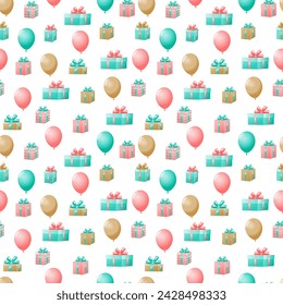 Birthday seamless pattern vector design with a gift box and balloon theme. suitable for gift wrap, paper wrap, wallpaper, background, fabric and more 