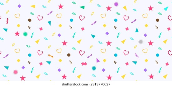 Birthday seamless vector design. Birthday invitation card and wallpaper in shape pattern elements decoration. Vector illustration colorful wrapping paper background.