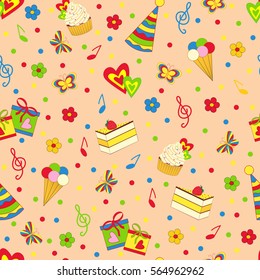 birthday seamless,pattern on the rose background. illustration, vector.