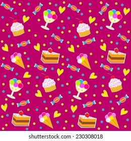 birthday seamless,pattern.sweets on a red background,vector