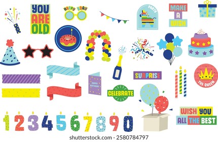 Birthday set decorations colorful stickers