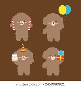 birthday set dog cartoon vector illustration