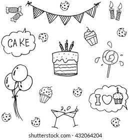 Birthday set doodle vector art for kids