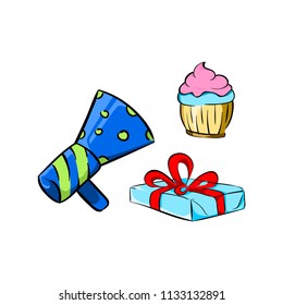 Birthday set element for logo, banner or postcard designs white background