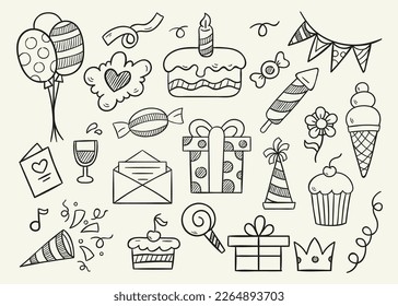 Birthday set. Hand drawn vector illustration