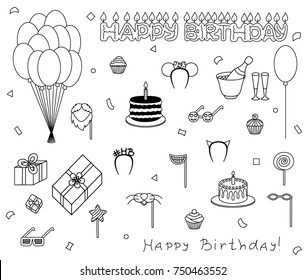 Birthday set icon vector illustration sketch celebration holiday