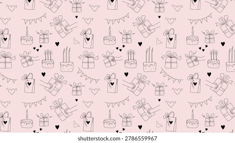 birthday set Outline Drawing doodle sketch vector icon illustration