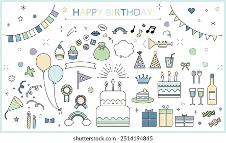 Conjunto de aniversário simples fita pop decoração linha de desenho bonito aniversário