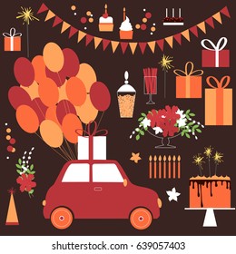 Birthday set.  Vector illustration.