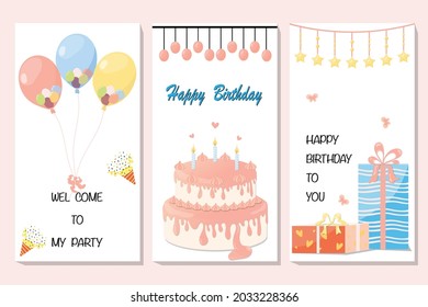 Ilustración vectorial de cumpleaños, pastel dulce colorido.