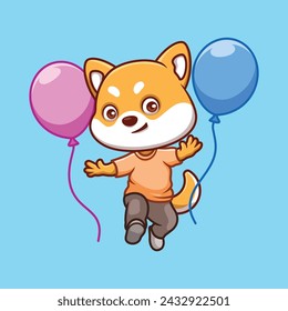 Birthday Shiba Inu Cartoon Cute Character