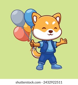 Birthday Shiba Inu Cartoon Cute Character