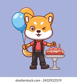 Birthday Shiba Inu Cartoon Cute Character