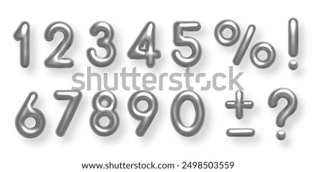 Birthday silver balloon numbers isolated on white background. Set of silver isolated numbers. Bright metallic 3D realistic vector design elements for anniversary, celebration, party, sale, promotion.