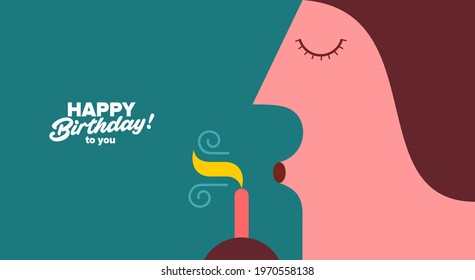 Birthday. Simple, fun, vector illustrations.
A man blows out the candles on a cake.