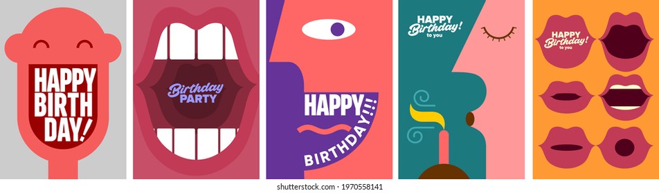 Birthday. Simple, fun, vector illustrations.
A set of vector illustrations. Happy birthday greeting. Happy face. A screaming mouth. The man blows out the candle. - Shutterstock ID 1970558141