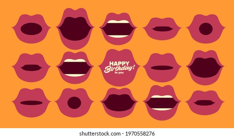 Birthday. Simple, fun, vector illustrations.
Mouth, lips sing a happy birthday song!