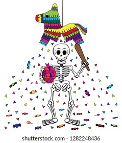 Birthday skeleton with piñata